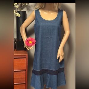 Dolce & Gabbana Denim Blue Summer Dress with Lace Band